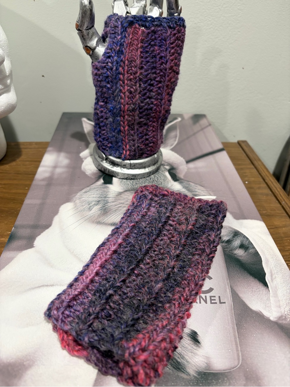 Handmade Purple & Pink Fingerless Gloves | Cozy Arm Warmers - Picture 2 of 4